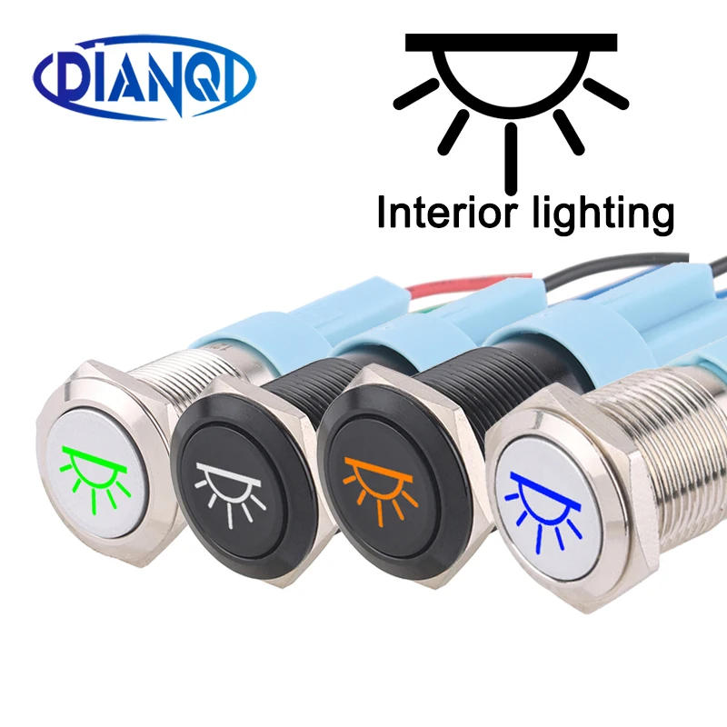 Description Picture 3 of item1pc 16mm/19mm Metal push button Switches for car indicator Customized "interior lighting" Momentary/latching 12V