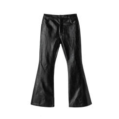 Wasteland Old Avant-Garde Style Y2K Glossy Casual Slim-Fit Figure Flattering Crack PU Leather Men and Women Black Leather Pants