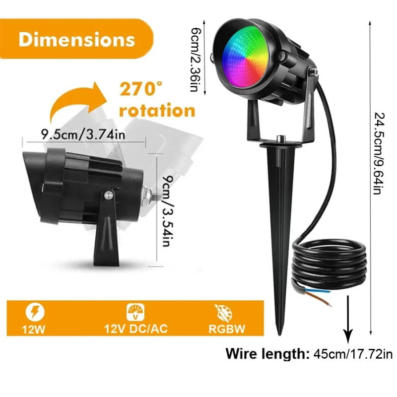 Description Picture 4 of itemRGBW Landscape Light 12W 12V RGB Color Change Waterproof Outdoor Landscape Spotlight with Remote for Garden Path Lawn Wall 4pcs