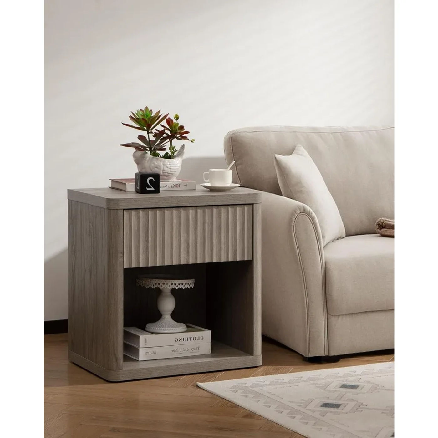 Description Picture 4 of itemNight Stand Set of 2 Nightstands with Drawer Storage Bed Side Table End Table Large Modern Wood Wide Bedside Stand