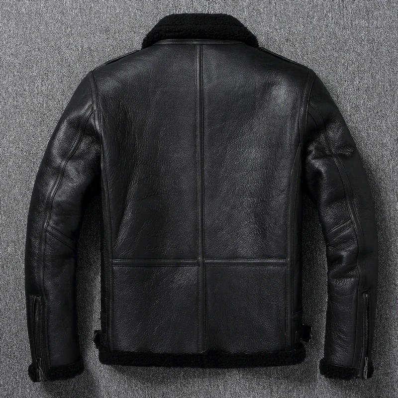 Description Picture 4 of itemNatural Fur Genuine Sheepskin Shearling Coat for Men Fur Jackets Thick Warm Coats Winter Leather Clothing Small Fake Pocket