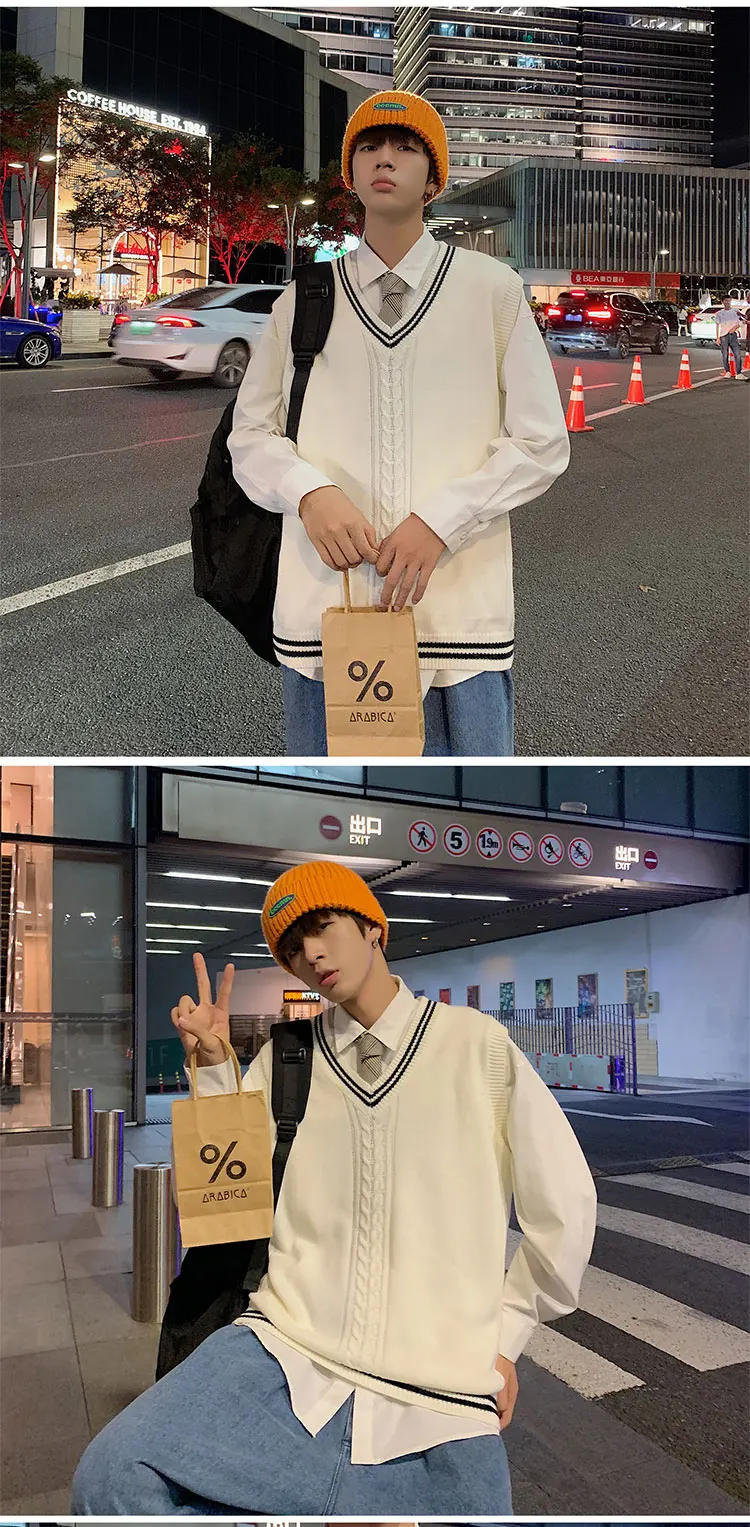 Description Picture 4 of itemMen 2022 Spring Autumn New Solid Color Sweater Vest Men's V-neck Knitted Sleeveless Tops Male Loose Pullover Waistcoat A461