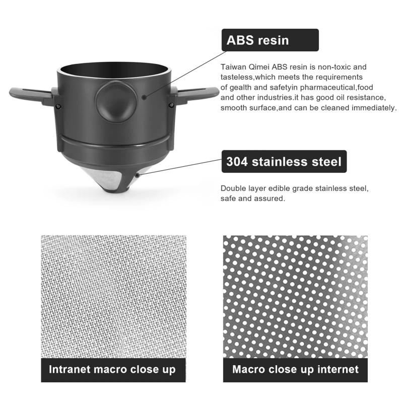 Description Picture 4 of itemFolding Portable Hand Brewed Coffee Dripper Cone, for Drip Coffee and Tea with Stainless Steel Holder, No Filter Paper Ultra Fin