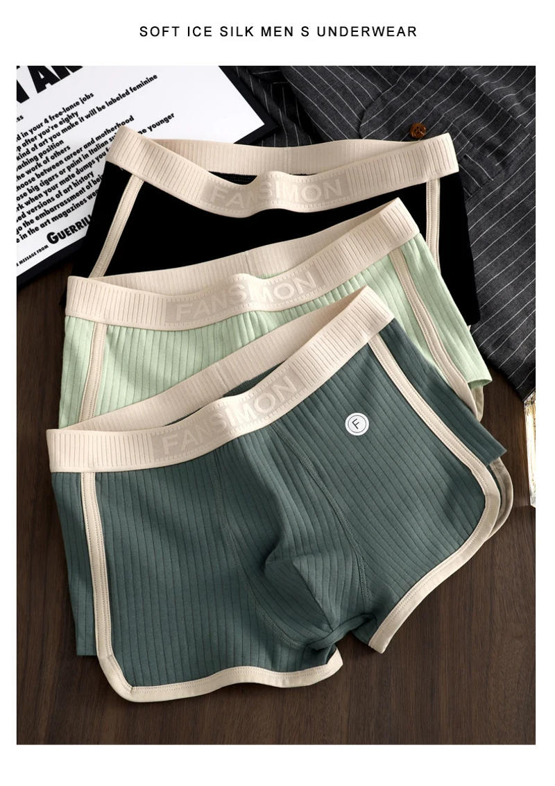 Description Picture 2 of itemNew Boxer Men Underwear Striped Pure Cotton Breathable Boxershort Mens Boxers Men's Mid-waist Four Corner Pants Size L-3XL