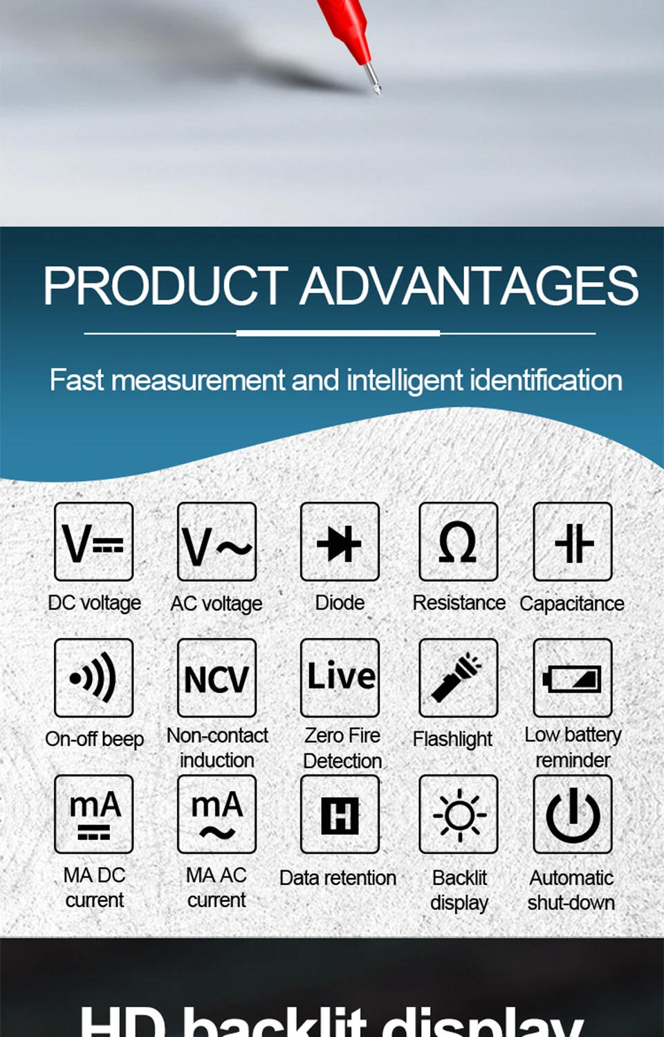 Description Picture 4 of itemANENG A3002/A3003/A3004/A3005/A3009 4000/6000 Count Pen Type Meter Multimeters Sensor Pocket Black Pen Style Test True RMS Tools