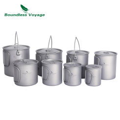 Boundless Voyage Camping Titanium Cup Mug Outdoor Tourist Picnic Cooking Hanging Pot Tableware Hiking Kitchen Equipment Cookware