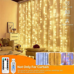 Curtain LED 3x3m 300led string light USB fairy icicle copper wire remote control Christmas wedding garden window outside