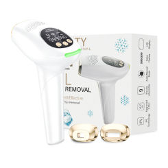 Handheld 9-Level Laser Epilator 999,990 Flashes IPL Hair Removal for Women Armpits Permanent with Freezing Mode Painless, 2 Caps