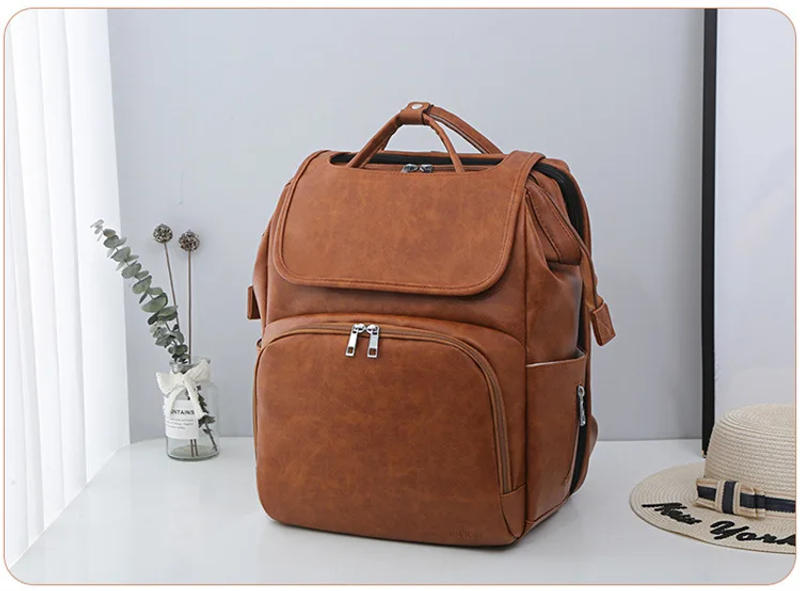 Description Picture 5 of itemMulti Functional Mommy Bag PU Leather Diaper Bag Backpack Unisex Baby with Changing Mat Large Capacity Travel Diaper Backpack