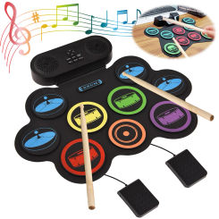Electronic Drum Set with Headphone Jack 9-Pads Roll-Up Drum Pad with Built-in Speaker Xmas Birthday Surprise for Boys Girls