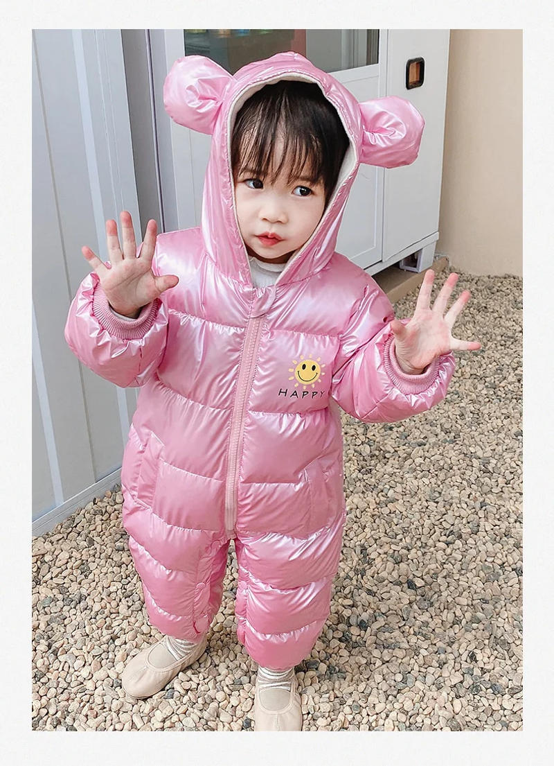 Description Picture 5 of item2025 overalls baby clothes Winter velvet Newborn Infant Boy Girl Warm Thick Romper Jumpsuit Hooded Snowsuit coat kids clothing