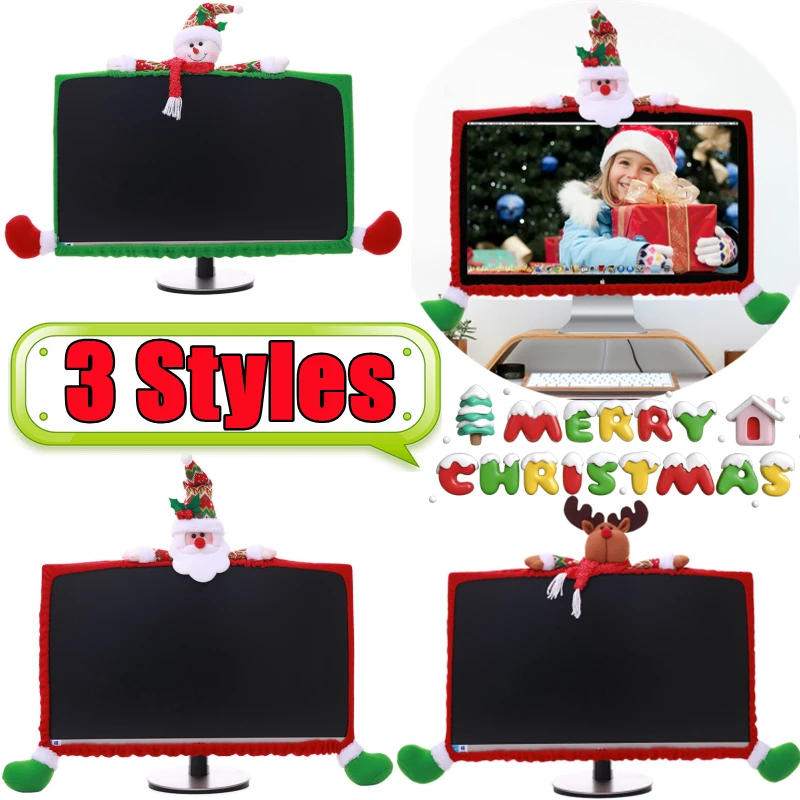 Description Picture 2 of itemNew Christmas Computer Monitor Cover Elastic Christmas Decoration Reindeer Laptop Computer Cover For Christmas Home Office Decor