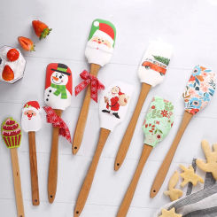 Christmas Silicone Cream Spatula Wooden Handle Fondant Cake Mixer Scraper Non-stick Pies Flour Pastry Blenders Kitchen Gadgets