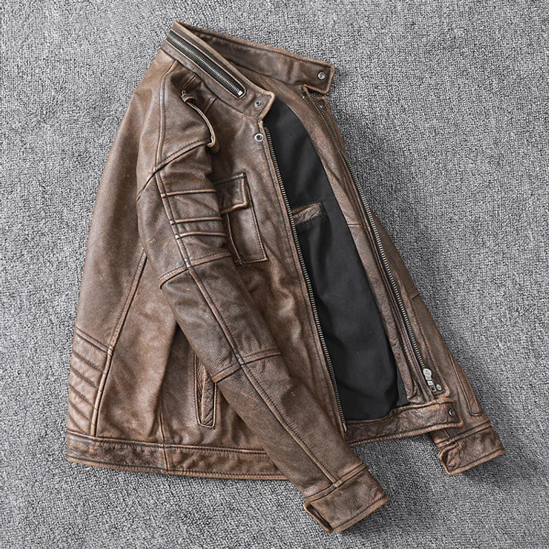 Description Picture 4 of itemNew Men Cowhide Coat Male Genuine Leather Jacket Vintage Style Man Motorcycle Biker Clothes Thick Calfskin Real Learher Coats