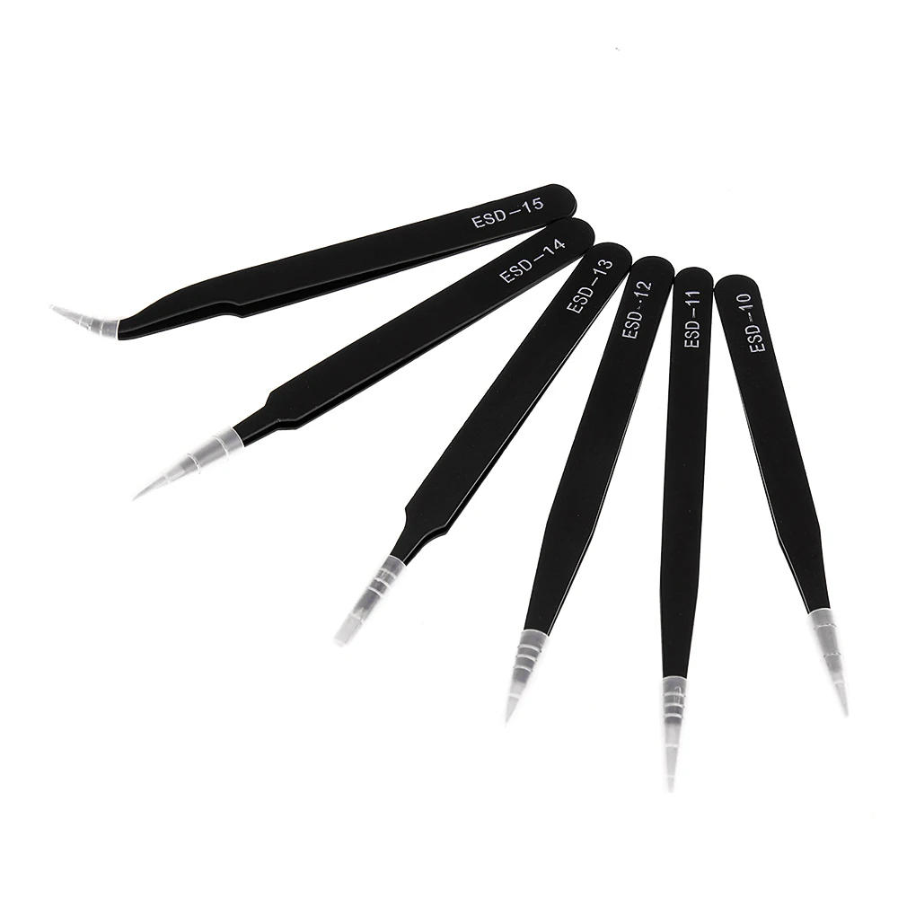 Description Picture 5 of itemESD Anti-Static Stainless Steel Tweezers Precision Maintenance Industrial Repair Curved Tool Home Working Model Making Hand Tool