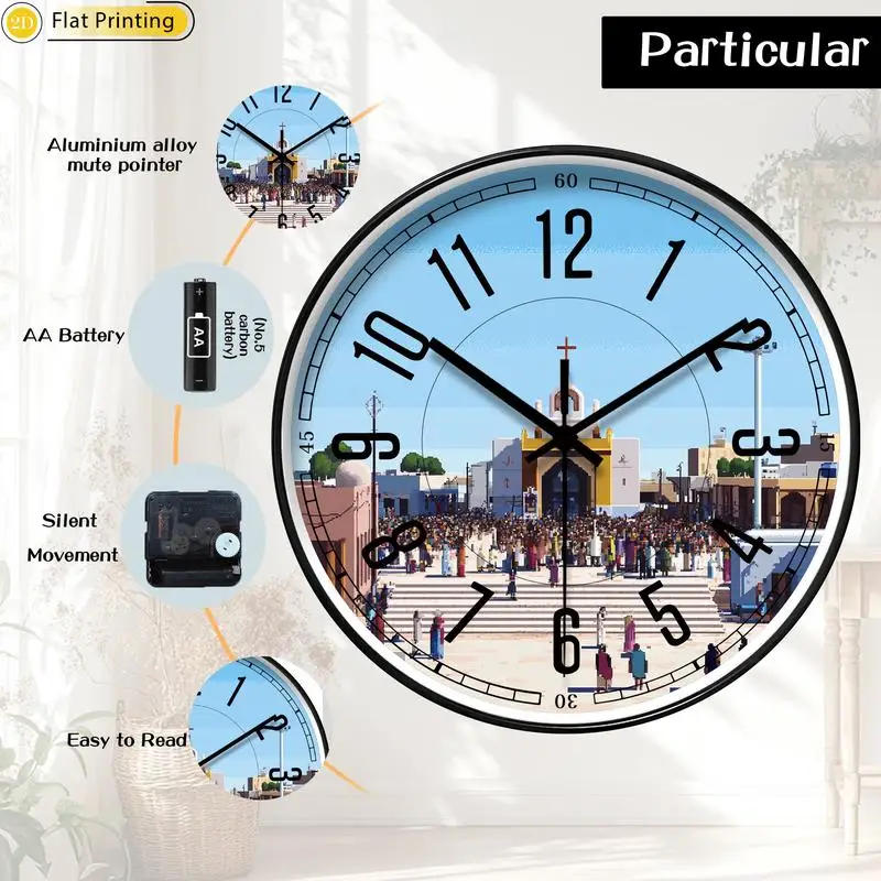 Description Picture 3 of itemWooden Silent Wall Clock Church crowd gathering Quartz Round Analog Clock for Home Office Idea Holiday Gifts