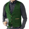 Men Vest Brown Solid Tweed Vest Retro Herringbone Vintage Wedding Groom Banquet Gilet Men Vest Suit