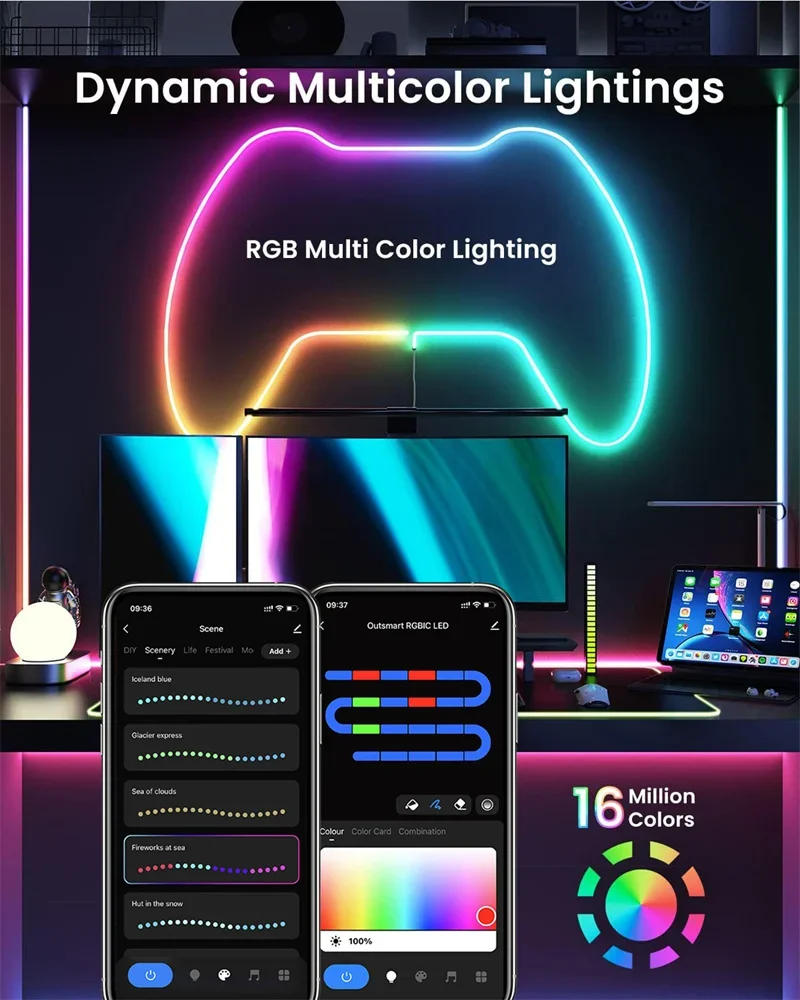 Description Picture 4 of itemTUYA Neon LED Strip Lights 5V Neon Rope Light 1M/2M/3M 84LEDs/M with Music Sync RGBIC Dreamcolor Chasing Strip Tape Lighting