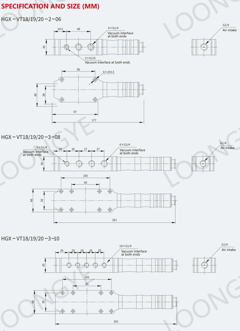Description Picture 4 of itemLOONGYE HGX Multi-Stage Vacuum Generator HGX-VT18-2 HGX-VT18-3-08 18/19/20 Pump Suction External Silencer Pneumatic Large Flow