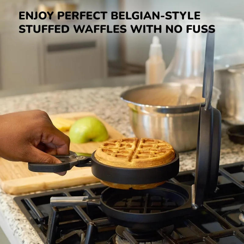 Description Picture 4 of itemStuffed Waffle Iron, Belgian Waffle Maker, Dual Nonstick Pans, Cool-to-the-Touch Handles, Gas and Electric Stovetop