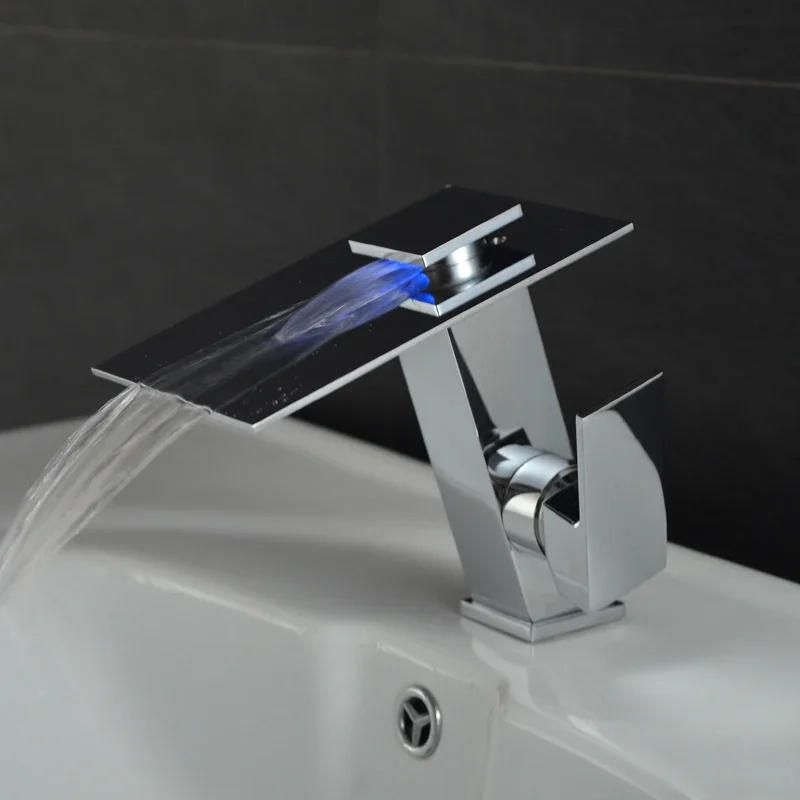 Description Picture 3 of itemLed Basin Faucet Bathroom Waterfall Black Brass Mixer Tap Deck Mounted Sink