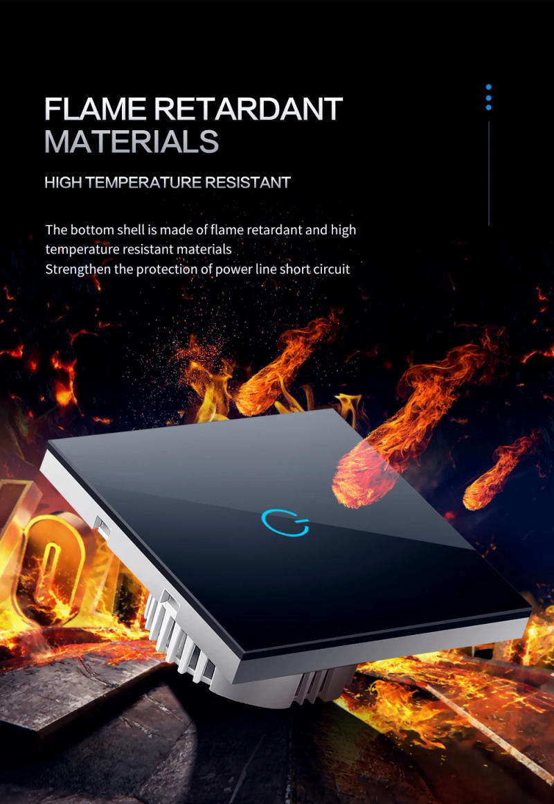 Description Picture 4 of itemLight Touch Switch Sensor EU Standard Tempered Crystal Glass Panel 4 Color Power 1/2/3 Gang 1 Way 220V Wall Lamp Switches On Off