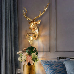Lucky Deer Head LED Wall Lamp American Vintage Resin Antler Wall Lights Living Room Corridor Home Decor Light Fixtures Luminaria