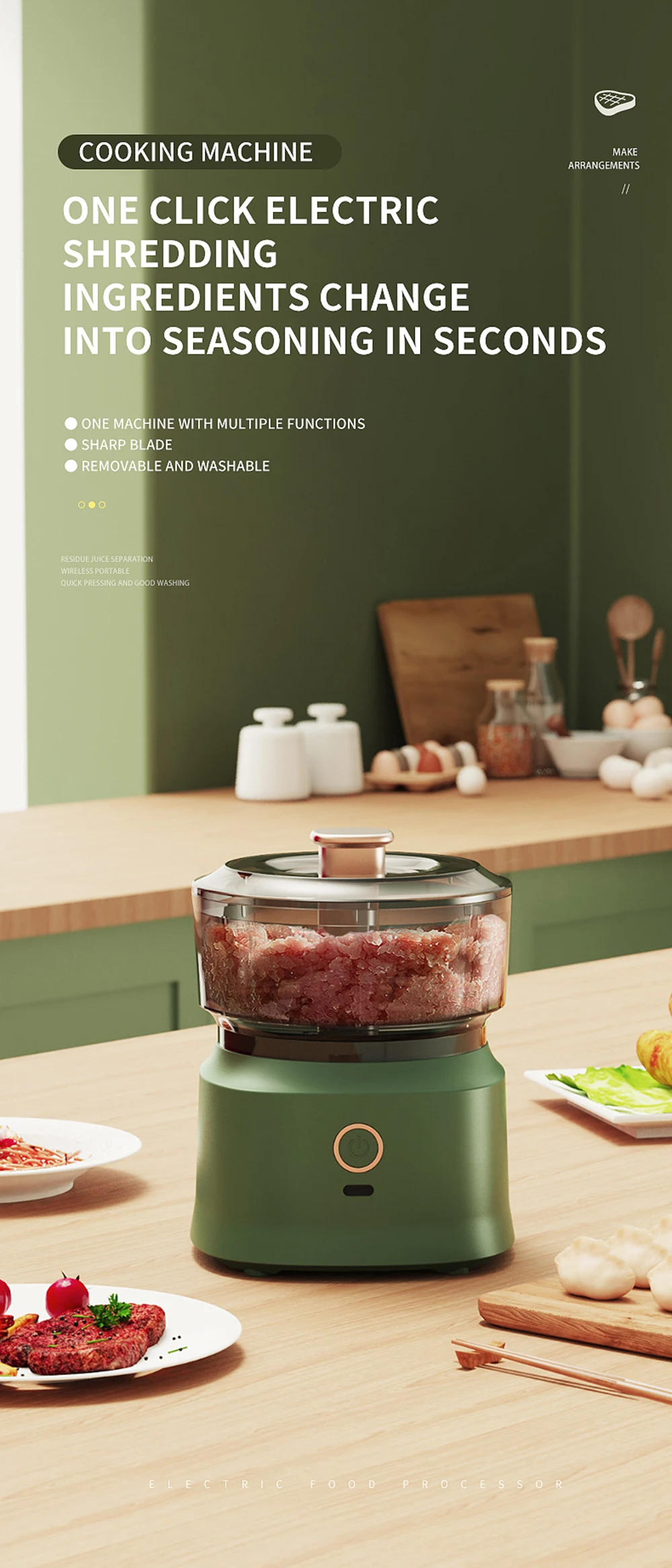 Description Picture 5 of itemMultifunction Electric Garlic Beater Ground Meat 350ml Wirelessly Blender Grinder with Food Mixer Can Make Baby Supplement Food