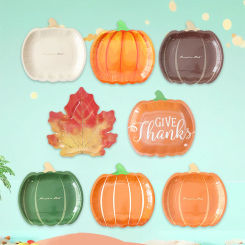 Thanksgiving Party Pumpkin Tableware Disposable Paper Plate Paper Cup Pumpkin Maple Leaf Banner Gold Table Cloth Party Supplies
