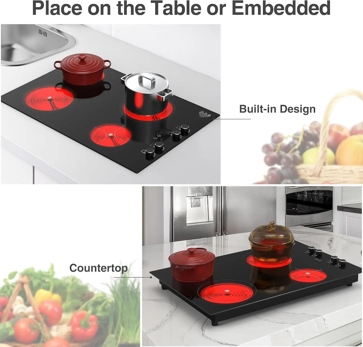 Description Picture 4 of item4 Burner Electric Cooktop,7200W Built-in & Countertop 4 Burner Electric Stove Top with 9 Power Levels, Child Safety Lock