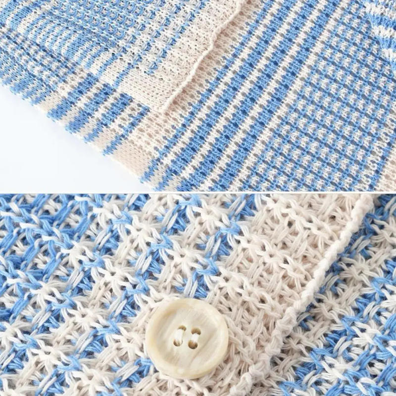 Description Picture 3 of itemColor-block Shirt Japanese Style Retro Knitwear Men's Color Matching Lapel Shirt Short Sleeves Elastic for Casual