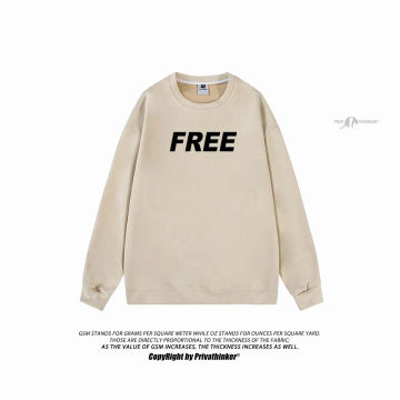 Men Casual Loose Tops Round Neck Long Sleeve Suede Pullovers American Retro FREE Letter Graphic Sweatshirts Unisex Clothing