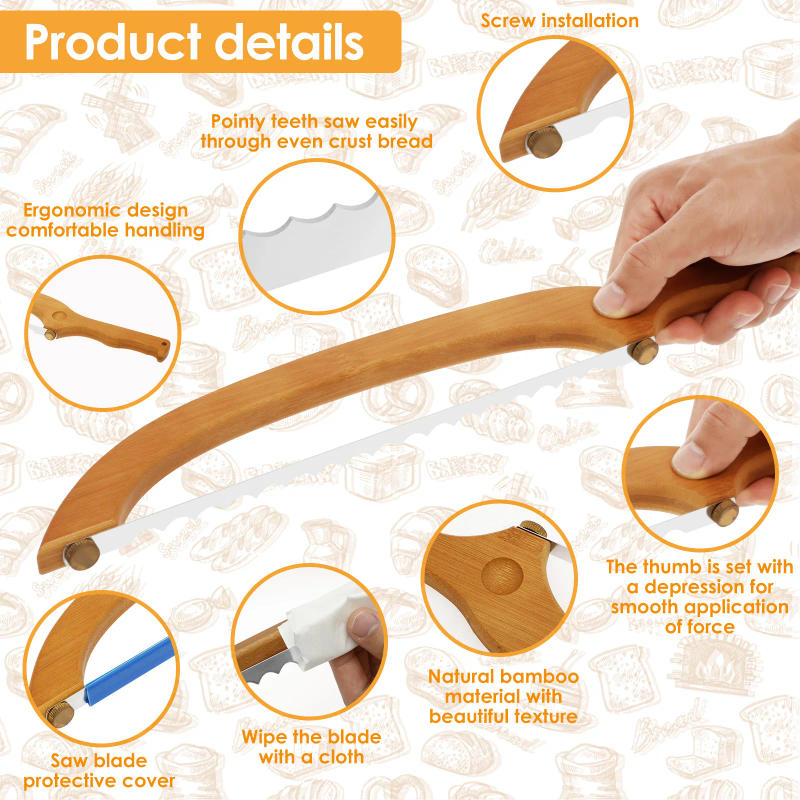 Description Picture 4 of itemWooden Bread Bow Knife Bow Bread Knife for Sourdough with Wooden Handle Bread Slicer for Homemade Bread Sourdough Bread Cutter