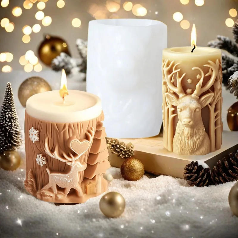 Description Picture 2 of itemChristmas Elk Cylindrical Scented Candle Silicone Mold DIY Christmas Tree Diffuser Ornament Mold Candle Molds for Candle Making