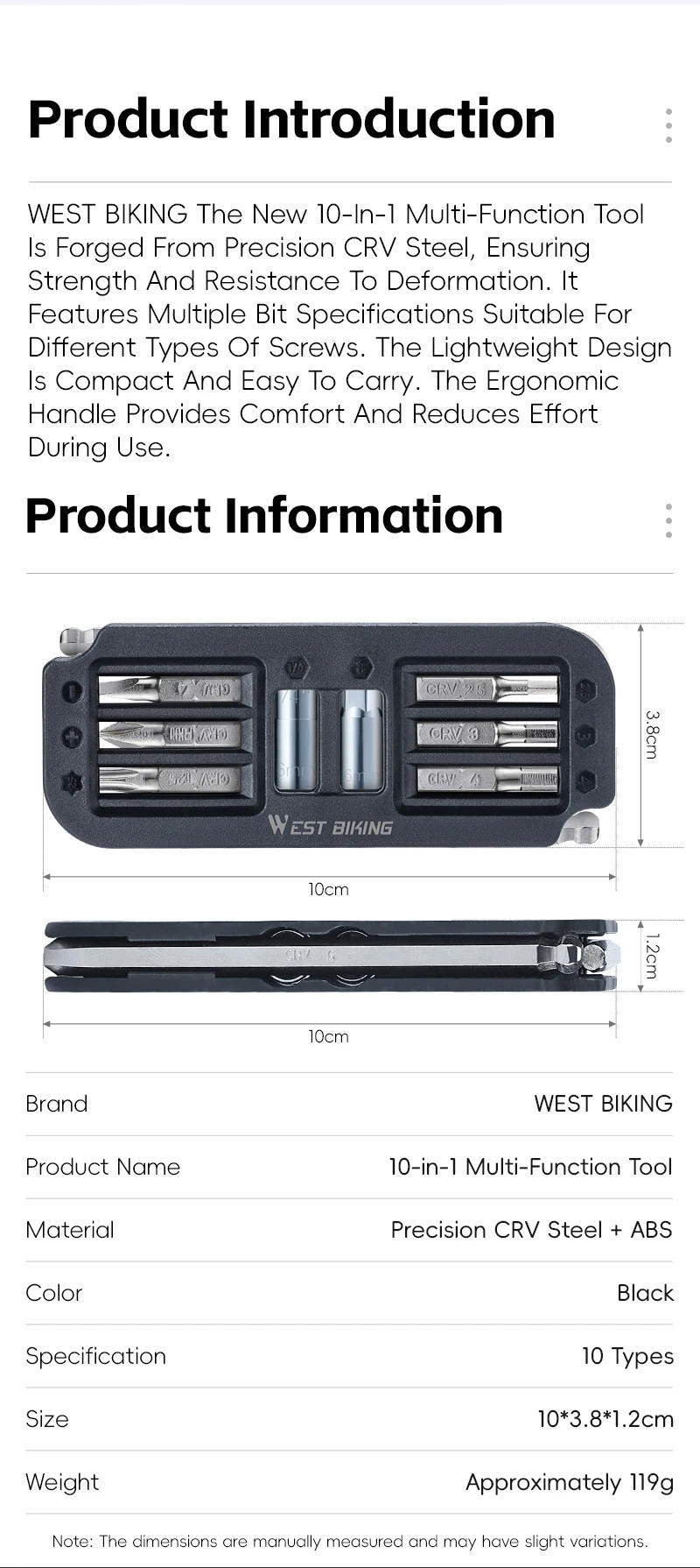 Description Picture 3 of itemWEST BIKING 10-in-1 Portable Bicycle Repair Tool Kit Multi-Model Hex Key Bike Maintenance Combination Tools Cycling Accessories