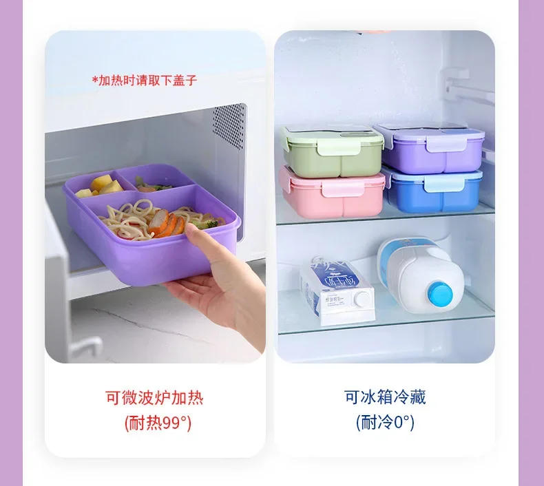 Description Picture 4 of itemBento Lunch Box for Kids Girls Cartoon Students Kawaii Cute Heated 3 Grid Sandwich Snack Food Box Special Canteen Food Storage