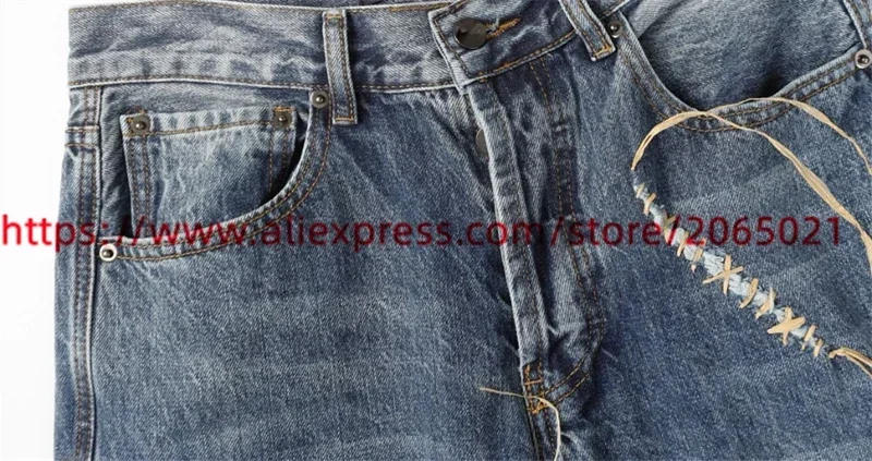 Description Picture 6 of itemHip Hop Handmade Damaged Woven Washed Ripple Loose Straight Leg Jeans High Street Men Women Tight Casual Trend Leg Pants