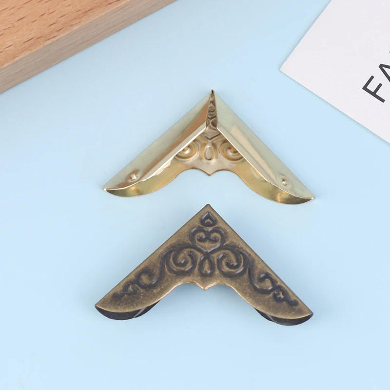 Description Picture 3 of item12pcs Decorative Jewelry Chest Wine Gift Box Wooden Case Antique Brass Golden Furniture Corner Protector Cover with Screws Nails