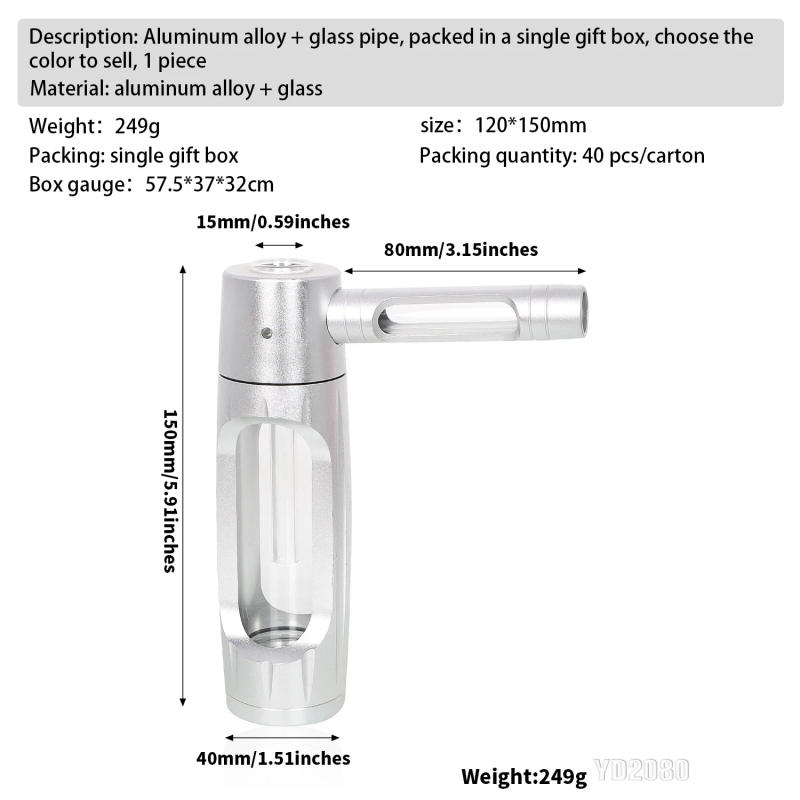 Description Picture 3 of item155mm Dry Burning Grass Smoking Pipe Portable Aluminum Alloy&Glass Tobacco Pipes Hookah Shisha Pipa Smoking Accessories