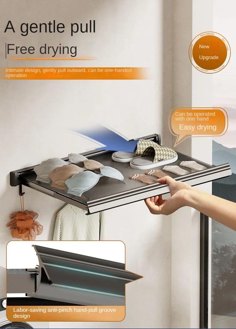 Description Picture 4 of itemRetractable Drying Net Balcony Invisible Clothes Drying Rack Punch-free Aluminum Alloy Wall Mount Laundry Clothing Hanger