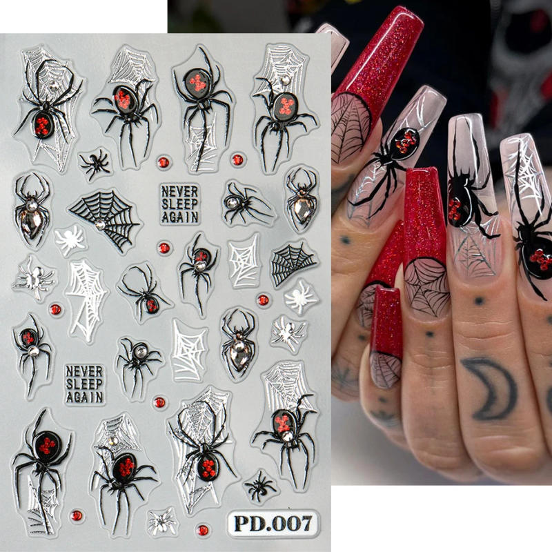 Description Picture 4 of itemBlack Spider 3D Nail Art Stickers Decals Halloween Ghost Spider Web Nail Decorations Adhesive Gel Decals Sliders Tattoo Manicure