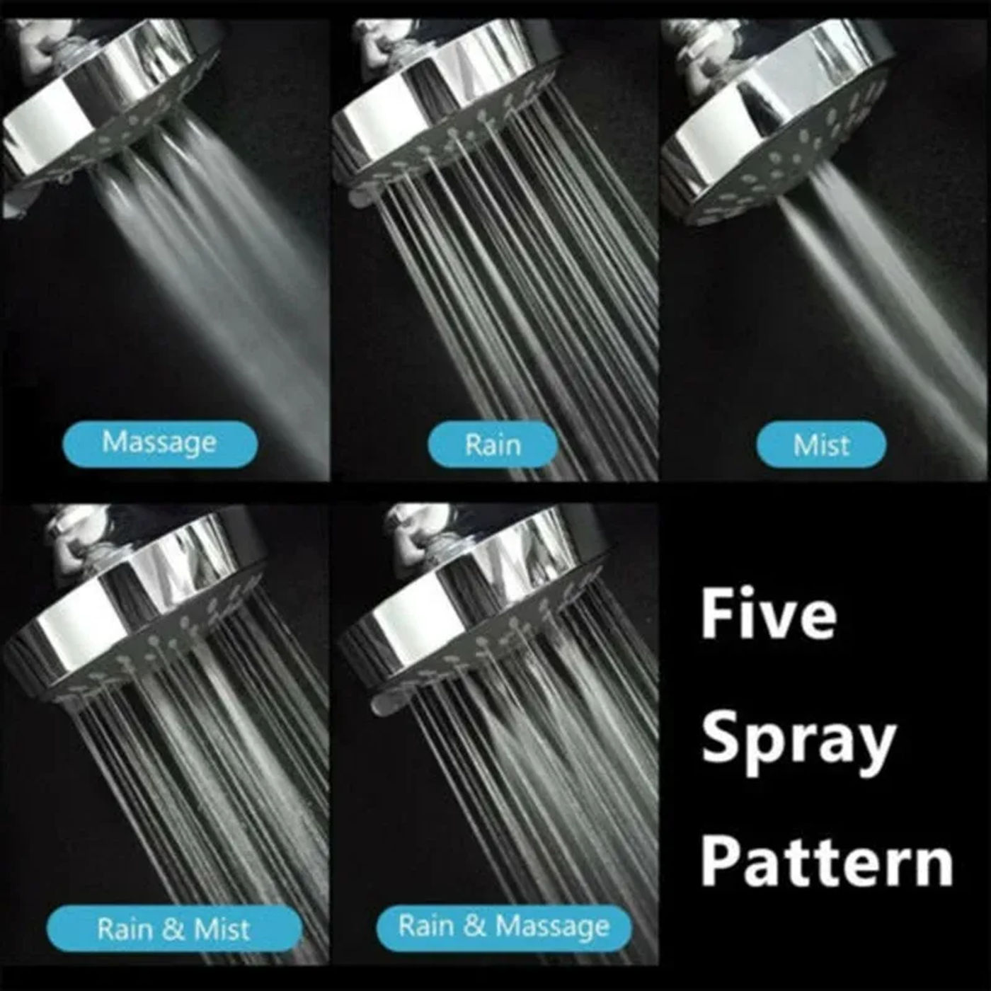 Description Picture 3 of item4Inch High Pressure Shower Head Sprayer 5 Modes Adjustable Rainfall Shower Head spray copper ball nozzle Faucet Replacement Part