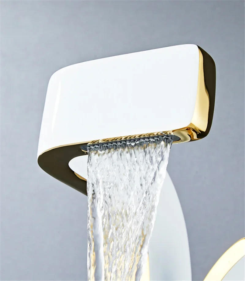 Description Picture 5 of itemBathroom Faucet Brass Gold White  Basin  Cold And Hot Water Mixer Sink Tap Deck Mounted Black & Gold