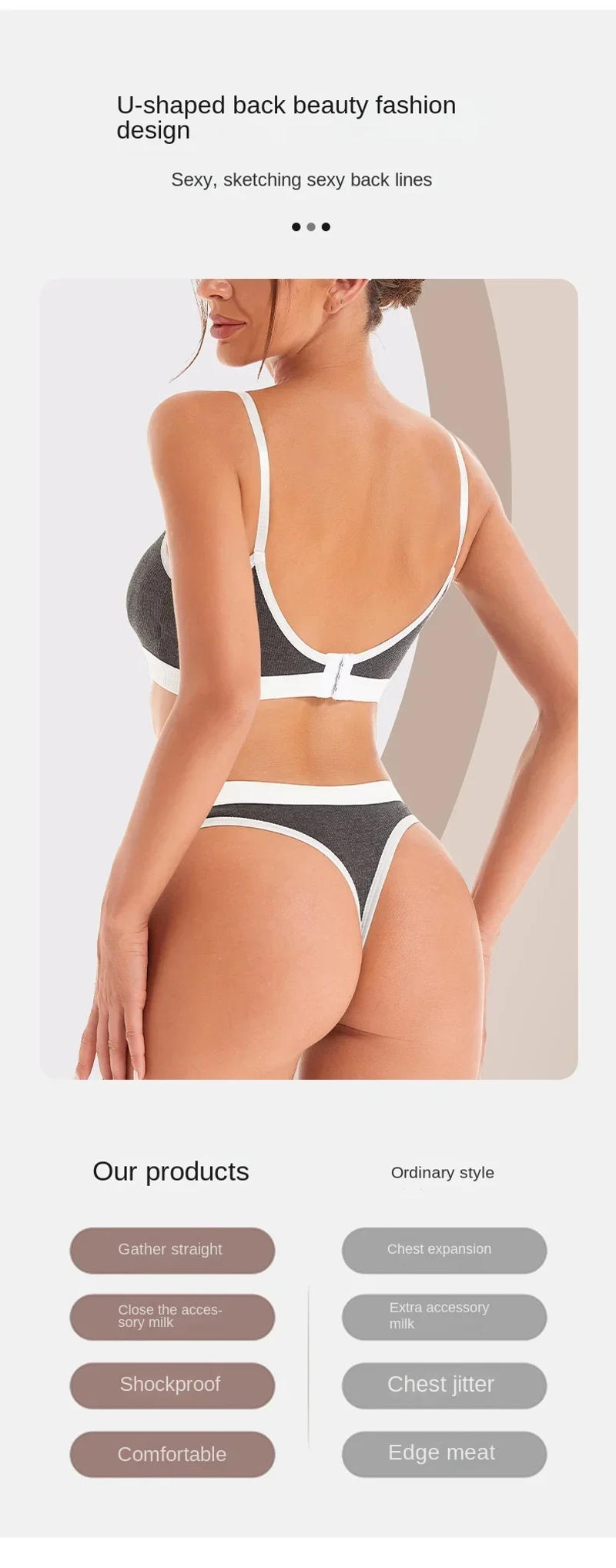 Description Picture 5 of itemSeamless Bras Sports Bra And Panties Set Women Hollow Out Cotton Underwear U Back Push Up Bras Comfort Sexy Lingerie Set