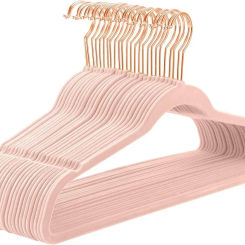 17 In Adult Rose Gold Hook Flocked Clothes Hanger, Plastic Non-slip Velvet Clothes Hanger, Drying Rack Bedroom Storage Rack.
