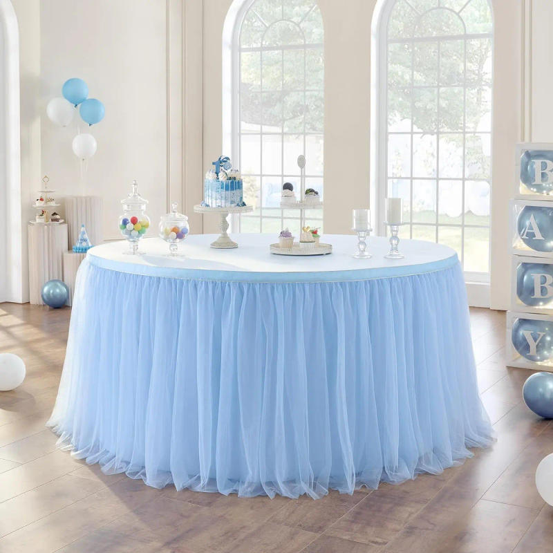 Description Picture 5 of item6FT /9FT Tulle Table Skirt ,Rectangle Round Tutu Table Skirt Cloth for Wedding Birthday Party Baby Shower Graduation Dessert