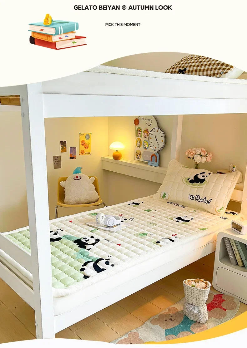 Description Picture 6 of itemWinter Thicken Quilted Plush Mattress Toppers Warm Soft Bed Sheet Thin Tatami Mat Double Bedspread Fold Non-slip Mattress Cover