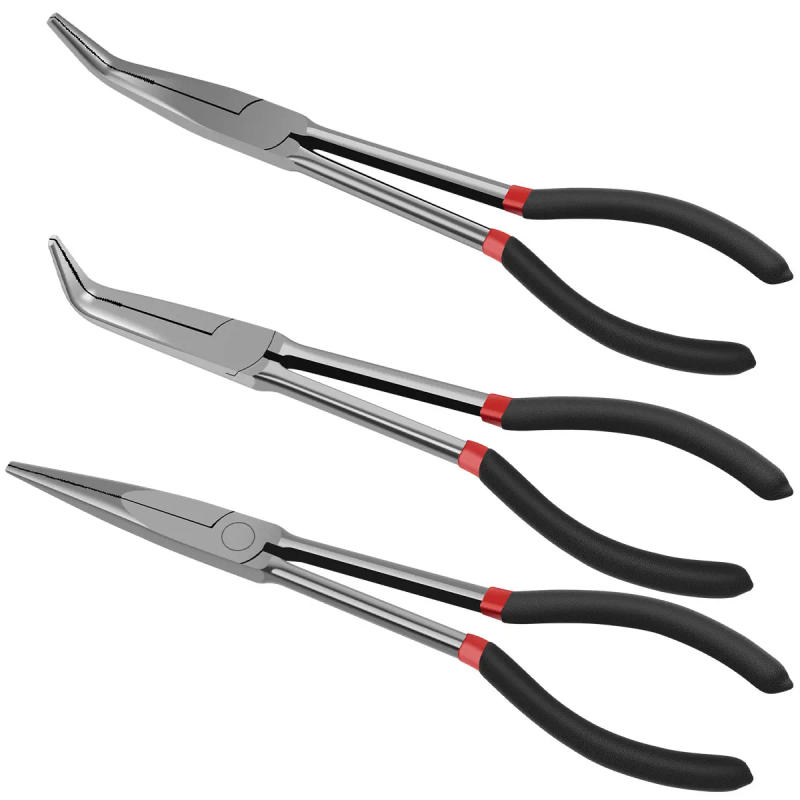 Description Picture 3 of item3/5Pcs Needle Nose Pliers Set Carbon Steel Long Reach Straight Pliers 25°/45°/90° Bent Nose Pliers O-Shaped Circle for Machinist