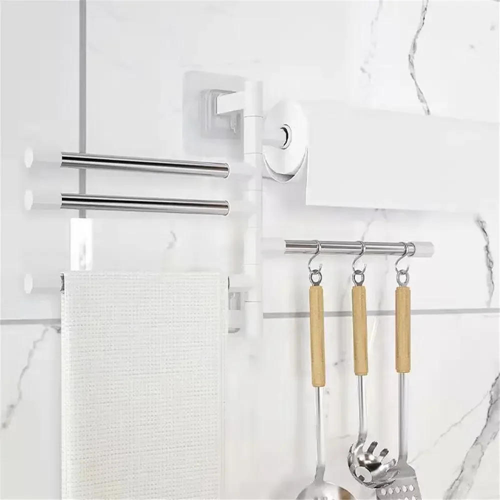 Description Picture 6 of item180° Rotatable Towel Rack Bathroom Kitchen Wall Mounted Bracket Save Space 2-8-Bar Aluminum Towel Hanger Bathroom Organizer Rod