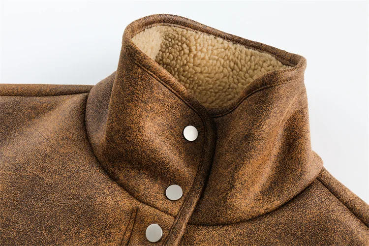 Description Picture 6 of itemRetro Multi-pocket PU Leather Jackets Men's Windproof Cotton Coat Men Winter Warm Thickened Loose Cotton Coat Men Fashion Parkas